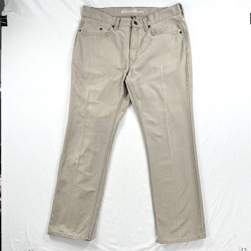 Eddie Bauer Straight Leg Khaki Pants Mens 38x32 Tan Beige Cotton Outdoor Office